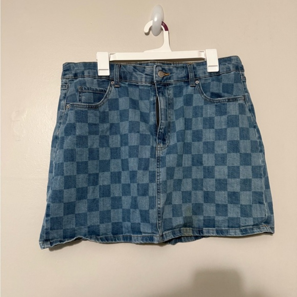 Wild Fable Checkered Blue Denim Skirt